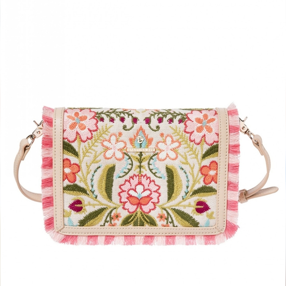 COPY - NEW Spartina 449 Floral Embroidered Purse Crossbody Pink Fringe